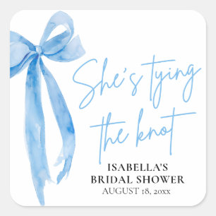 Adesivo Quadrado Laço Azul Desbotado Ela Está Se Casando Chá de Noi
