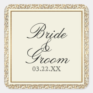 Adesivo Quadrado Laço floral Dourado do damasco do falso de Nouveau