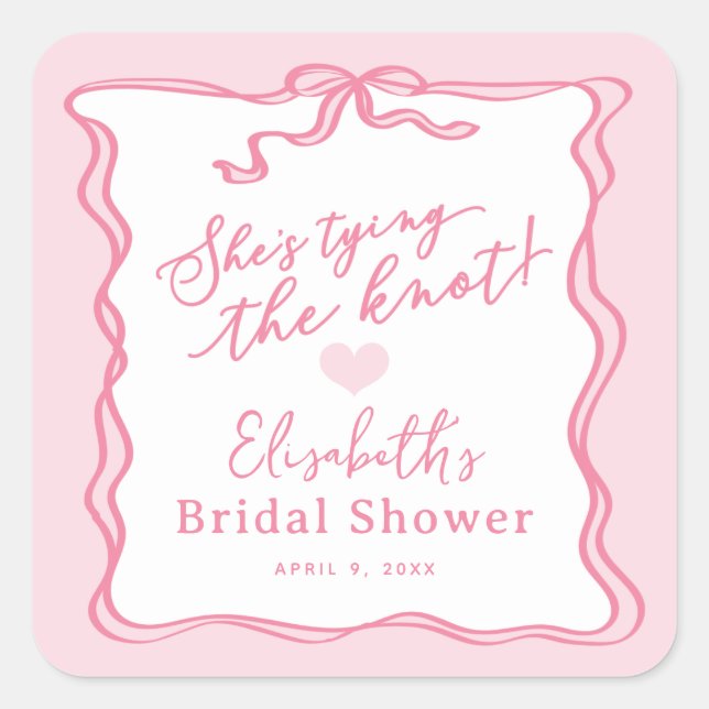 Adesivo Quadrado Laço Rosa Retro Ela Está Casando  (Frente)