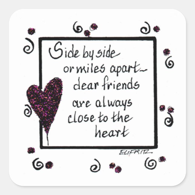 Adesivo Quadrado Lado a Lado, somos Amigos texto branco preto (Frente)