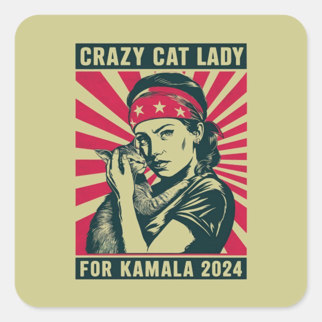 Adesivo Quadrado Lady Gato Louca Para Kamala 2024 (Frente)