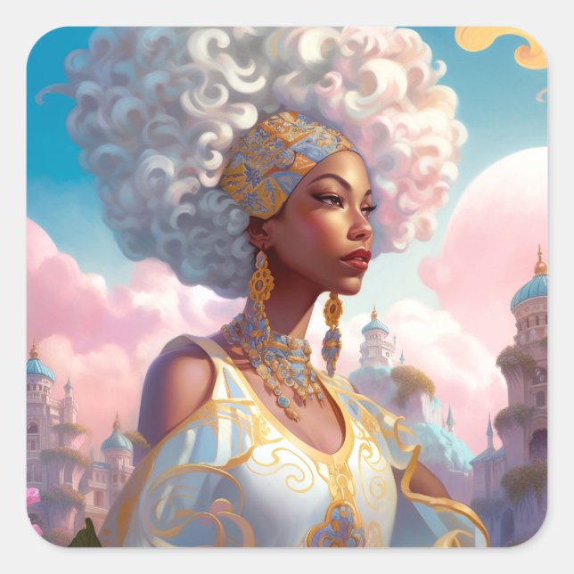 Adesivo Quadrado Lady In Surreal World African American Art (Frente)