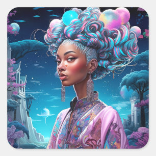Adesivo Quadrado Lady In Surreal World African Art Role