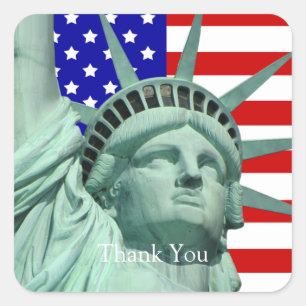 Adesivo Quadrado Lady Liberty e Bandeira Americana Obrigado