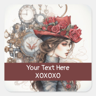 Adesivo Quadrado Lady no Red Namorados Kiss steampunk watercolor