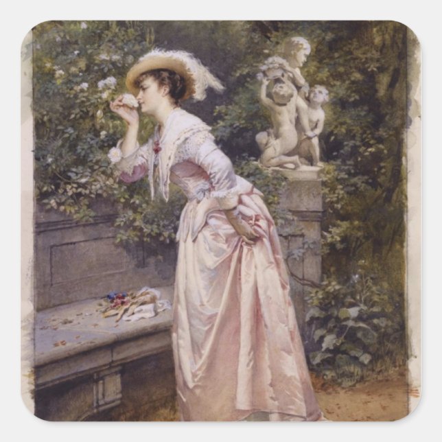 Adesivo Quadrado Lady Smelling Rosa (Frente)