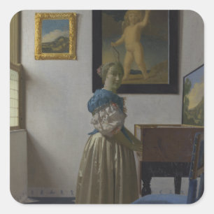 Adesivo Quadrado Lady Standing at a Virginal por Johannes Vermeer