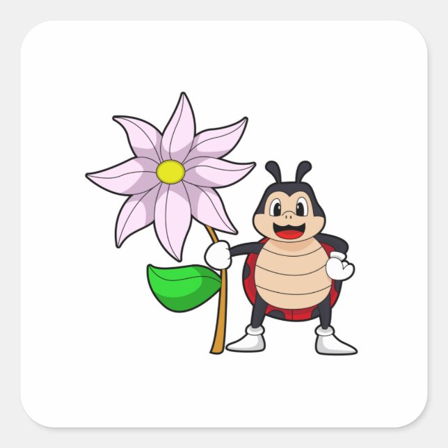Adesivo Quadrado Ladybug com Flower.PNG (Frente)