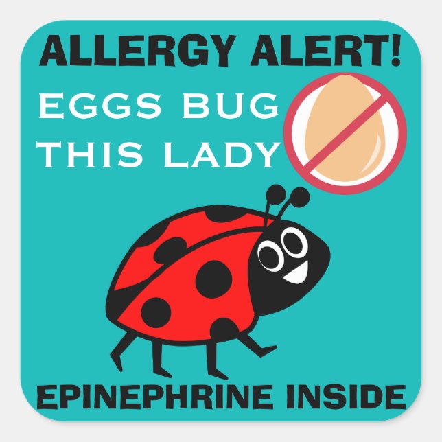 Adesivo Quadrado Ladybug Egg Alergia Alerta Epinefrina Dentro (Frente)