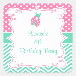 Adesivo Quadrado Ladybug Ladybird Birthday Party