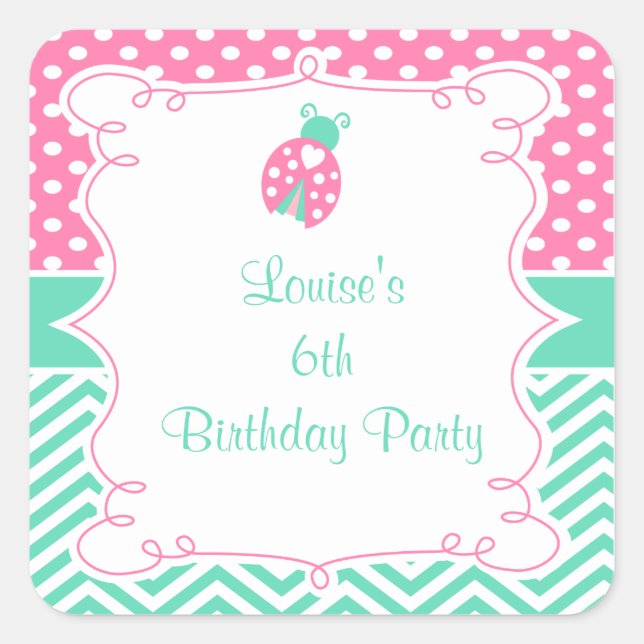 Adesivo Quadrado Ladybug Ladybird Birthday Party (Frente)