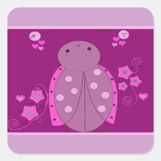Adesivo Quadrado Ladybug Rosa e Roxo (Frente)