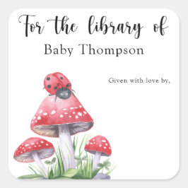 Adesivo Quadrado Ladybug sobre cogumelos - para a biblioteca de