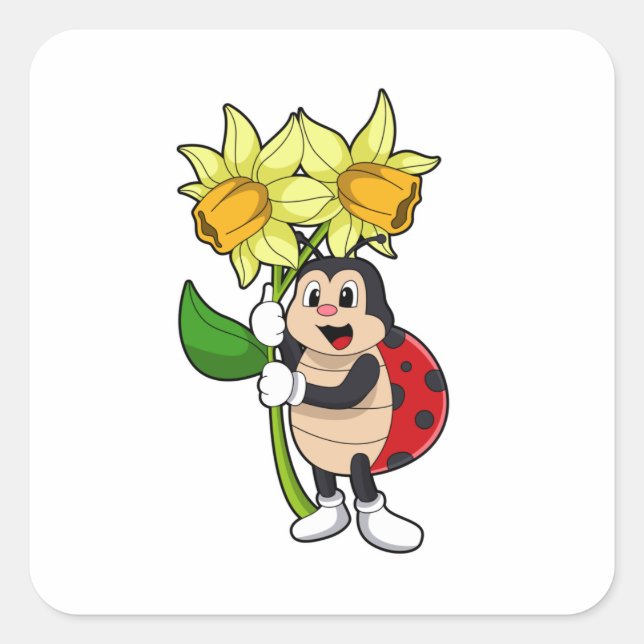 Adesivo Quadrado Ladybug with Flower Daffodil (Frente)