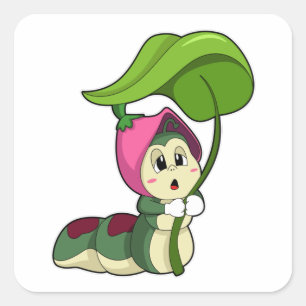 Adesivo Quadrado Lagarta com Folha