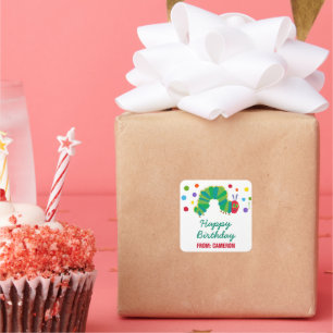Adesivo Quadrado Lagarta com fome   Feliz Aniversário