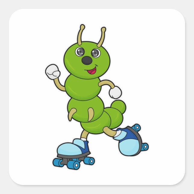 Adesivo Quadrado Lagarta em patinagem em linha com skates (Frente)