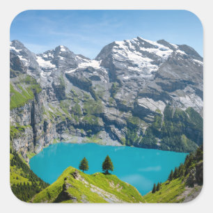 Adesivo Quadrado Lago alpino Oeschinensee na Suíça