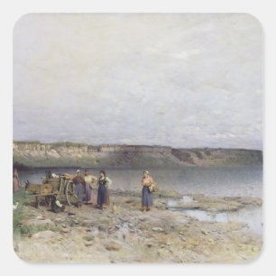Adesivo Quadrado Lago Balaton com a costa de Akarattya, 1885