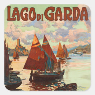 Adesivo Quadrado Lago di Garda, Lago Garda, Itália Viagens vintage,