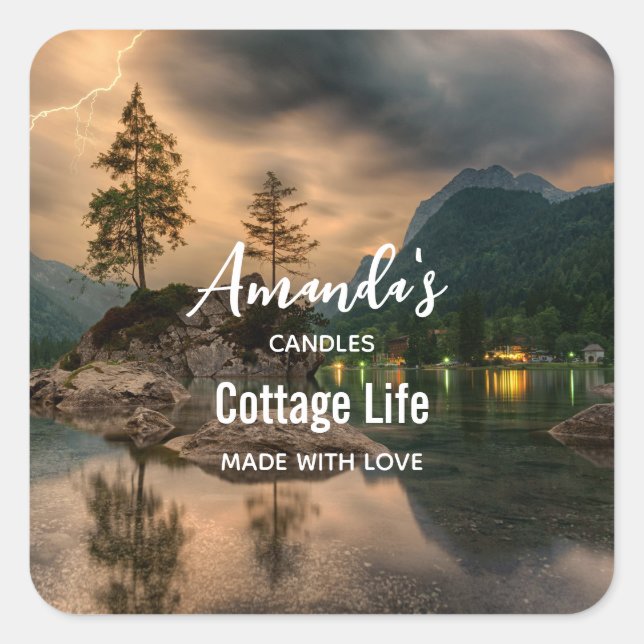 Adesivo Quadrado Lago Mountain no negócio da vela à noite (Frente)