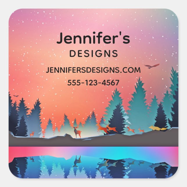 Adesivo Quadrado Lago Scenic Winter com Deer Business (Frente)