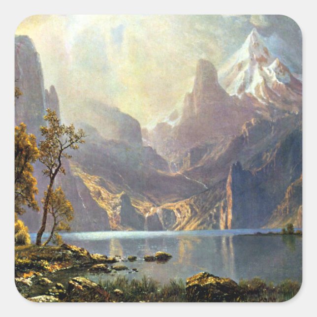 Adesivo Quadrado Lago Tahoe pintura de Nevada por Albert Bierstadt (Frente)