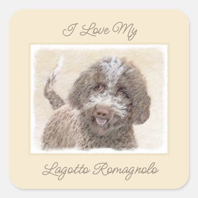 Adesivo Quadrado Lagotto Romagnolo Painting - Cute Original Dog Art (Frente)