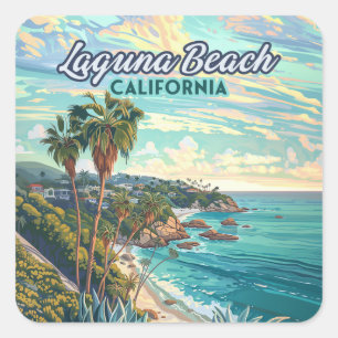 Adesivo Quadrado Laguna Beach California Orange County Vintage