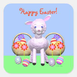 Adesivo Quadrado Lamb felz pascoa com Ovos de Páscoa