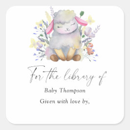 Adesivo Quadrado Lamb - Livro de presente de baby shower, livros pa