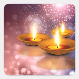 Adesivo Quadrado Lâmpadas de óleo felizes de Diwali em