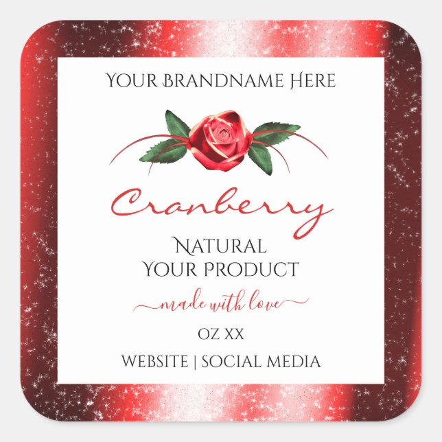 Adesivo Quadrado Lâmpadas Vermelhas Estrelas brancas Rótulos branco (Frente)