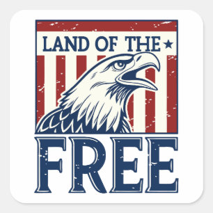 Adesivo Quadrado Land of the Free - Vintage USA Eagle Graphic