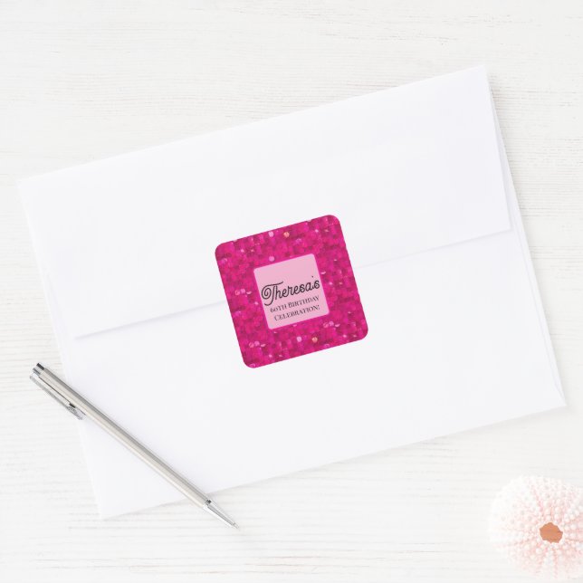 Adesivo Quadrado Lantejoula Brilhante Rosa (Envelope)