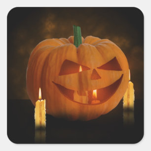 Adesivo Quadrado Lanterna de Abóbora Halloween com Velas