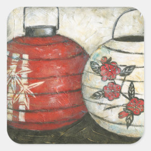 Adesivo Quadrado Lanternas Chinesas de Ano Novo com Impressão Flora