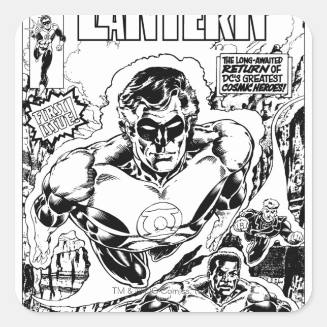 Adesivo Quadrado Lanternas Verdes Voando, Preto e Branco (Frente)