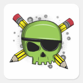 Adesivo Quadrado Lápis Cruzados Escolares Essenciais para a Escola