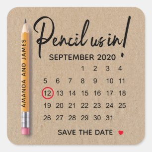 Adesivo Quadrado Lápis Em Nosso Calendário Cartão De Cartão Economi