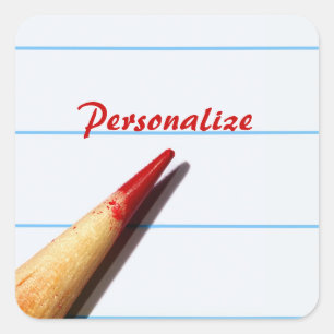 Adesivo Quadrado Lápis Vermelho Em Papel Vinculado Com Nome
