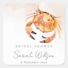 Adesivo Quadrado Laranja Areia Caranguejo Costeiro Noiva Chá de Noi