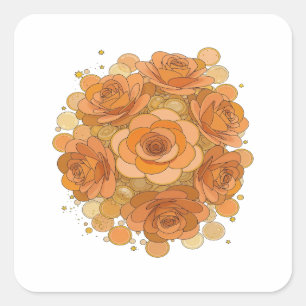 ADESIVO QUADRADO LARANJA ATRATIVO ROSAS LARANJAS E ESTRELAS DORADAS