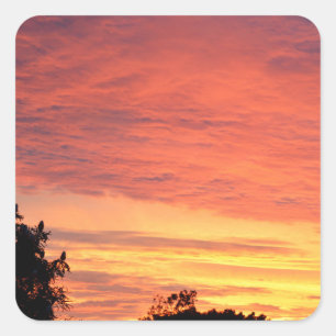 Adesivo Quadrado Laranja Brilhante Brilhante, Pôr Do Sol Nublado,