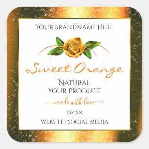 Adesivo Quadrado Laranja Brilhante White Product Labels Rosa Flower