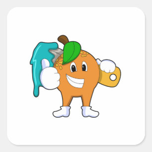 Adesivo Quadrado Laranja como Pincel com Pincel de Tinta