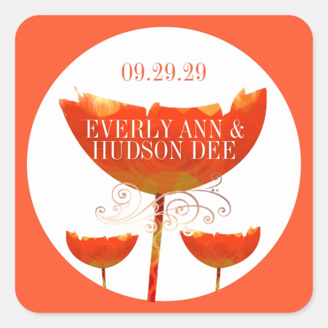 Adesivo Quadrado Laranja Coral Boho Bumble Bee Poppy (Frente)