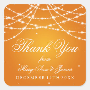 Adesivo Quadrado Laranja da corda Sparkling do Tag do favor do