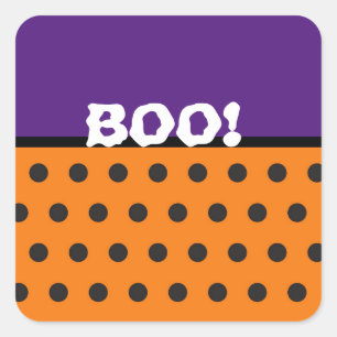 Adesivo Quadrado Laranja e Preto Bolinhas "BOO" Halloween