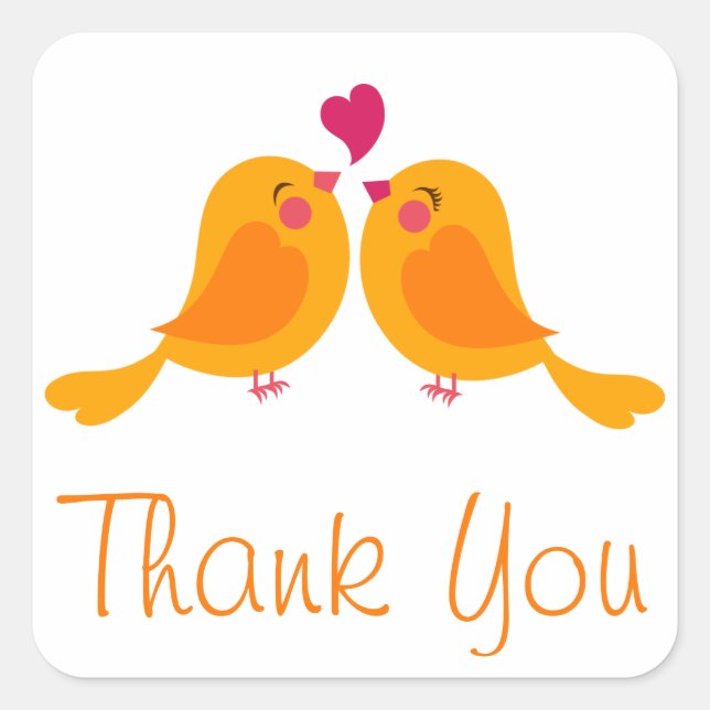 Adesivo Quadrado Laranja Obrigado Pássaros Pássaros Vestidos De Cas (Frente)